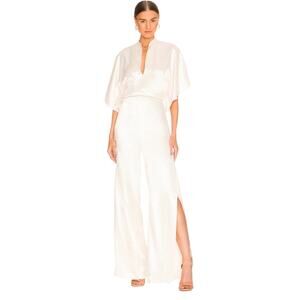 Alexis Palazzo Iridescent Pearl White V Neck Wide Leg Jumpsuit Size XS
